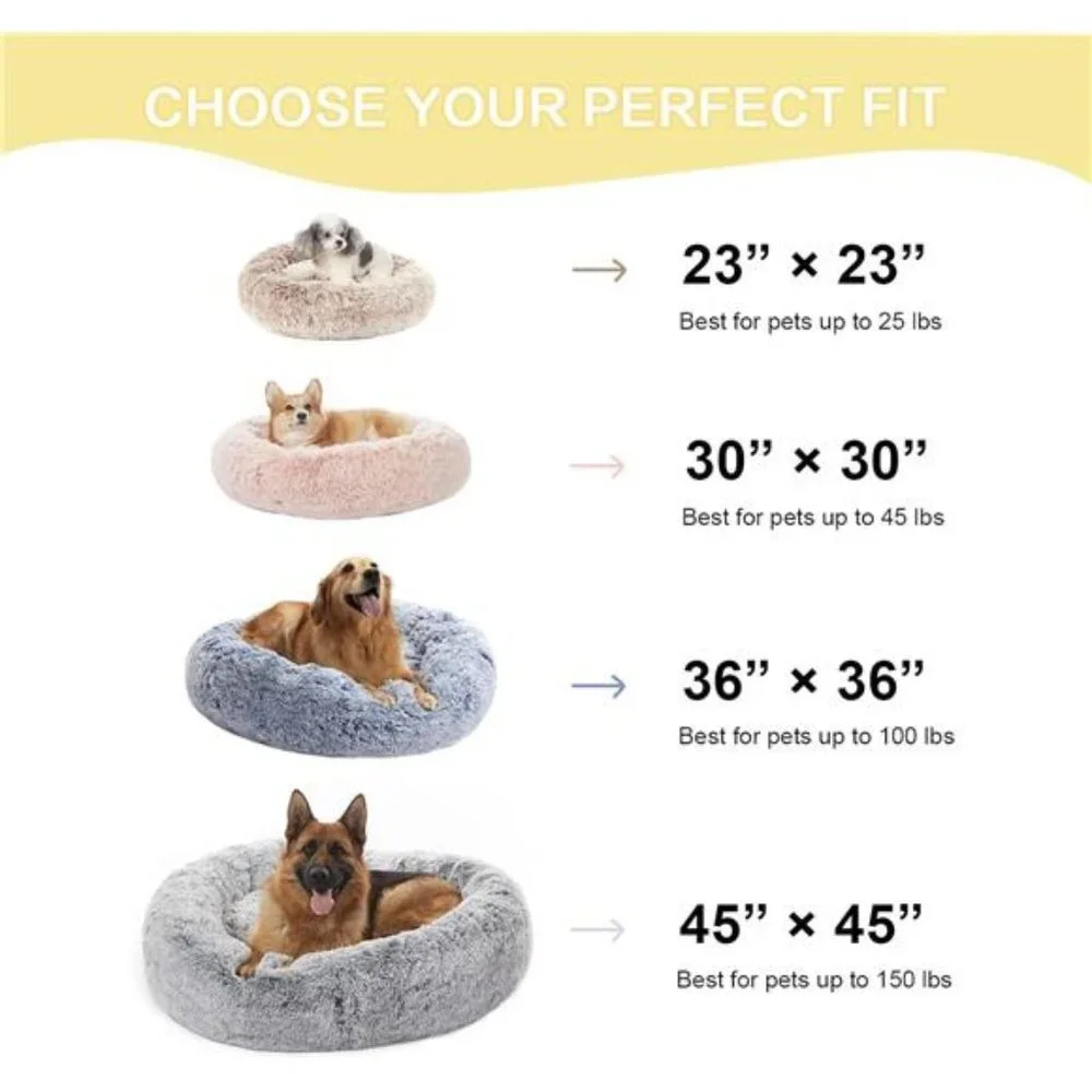 Calming Donut Dog Bed, 23 Inches Round Fluffy Dog Beds for Small Dogs, Washable